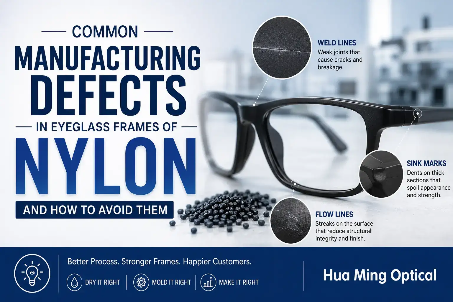Common Manufacturing Defects in Eyeglass Frames of Nylon and How to Avoid Them