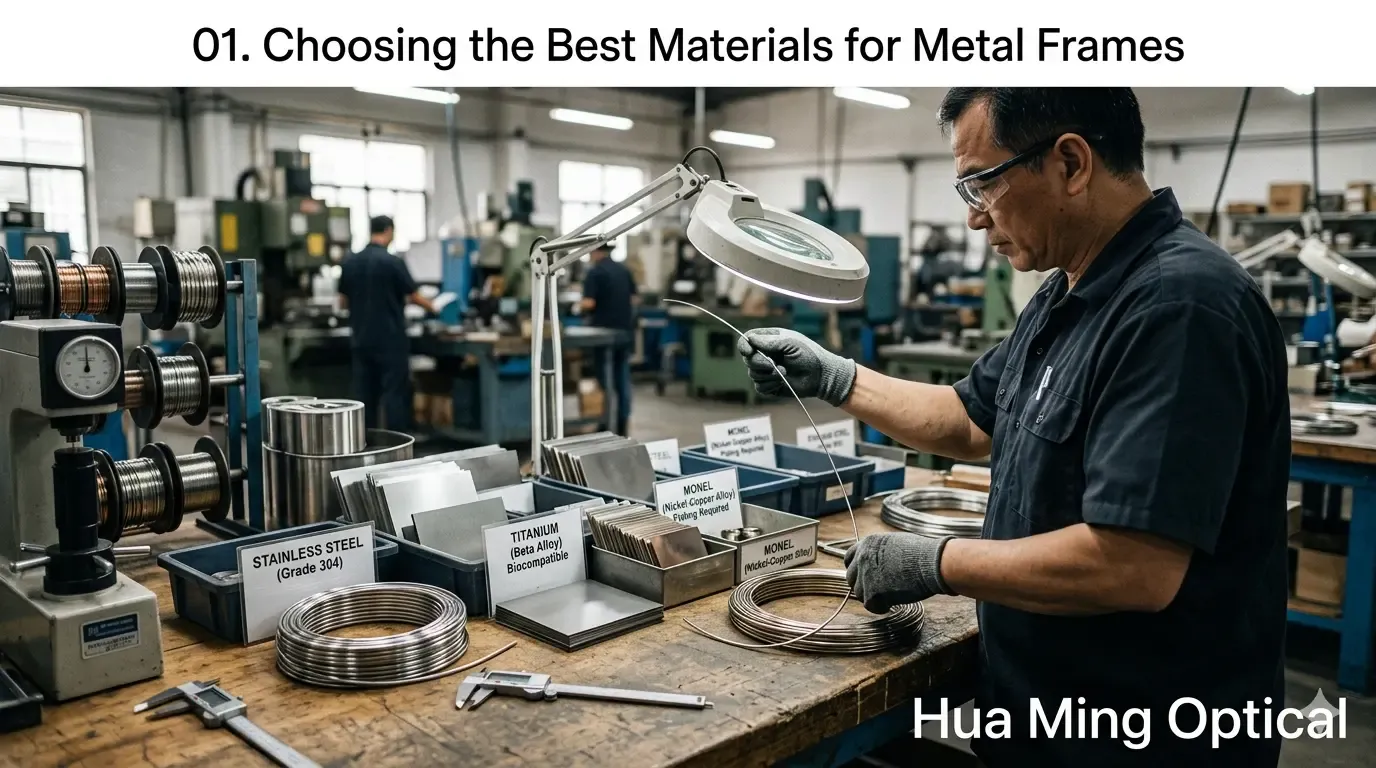 01. Choosing the Best Materials for Metal Frames of Metal Eyeglass Frame Manufacturing Process by Hua Ming Optical