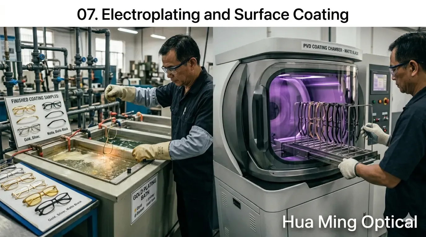 07. Electroplating and Surface Coating for Metal Frames of Metal Eyeglass Frame Manufacturing Process by Hua Ming Optical
