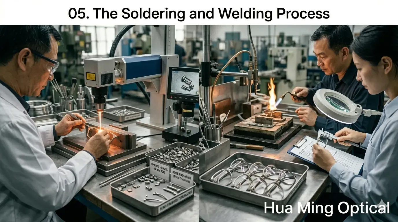 05. The Soldering and Welding Process for Metal Frames of Metal Eyeglass Frame Manufacturing Process by Hua Ming Optical